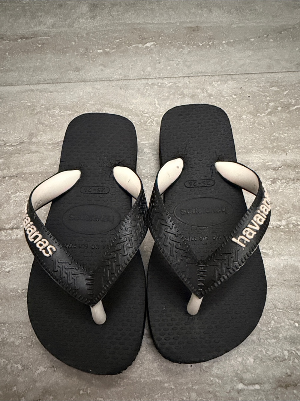 Havaianas Black Flip Flops with White Accents